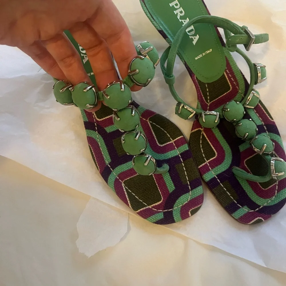 Prada Green Suede Kitten Heel Sandals - Picture 6 of 10